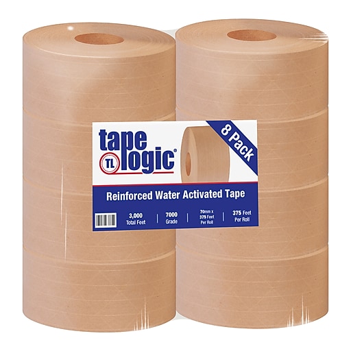 70mm x 375' Kraft Tape Logic® Reinforced Water Activated Tape 8 PACK 