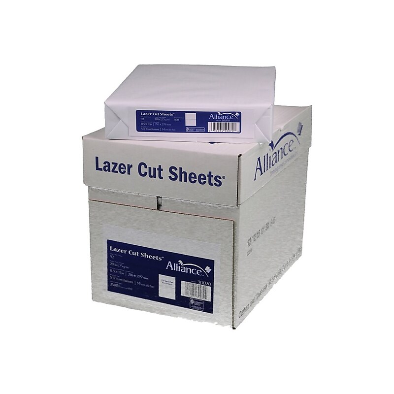 Alliance 8.5" x 11" Perforated Paper, 20 lbs., 92 Brightness, 500 Sheets/Ream, 5 Reams/Carton (30070) image 1
