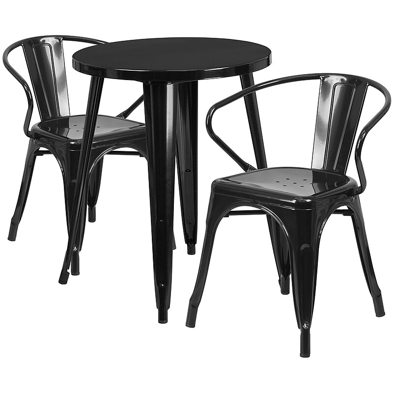 Flash Furniture Napoleon Indoor-Outdoor 24" Round Table Set with 2 Arm Chairs, Black (CH518TH218ABK) image 1