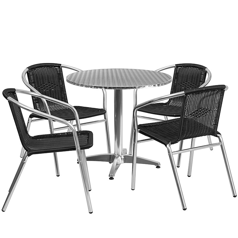Flash Furniture Lila Indoor-Outdoor 31.5'' Round Table Set with 4 Rattan Chairs, Black (TLH32RD020BKCH4) image 1