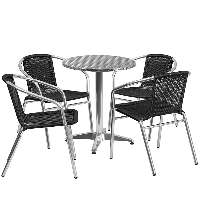 Flash Furniture Lila Indoor-Outdoor 23.5'' Round Table Set with 4 Rattan Chairs, Black (TLH24RD020BKCH4) image 1