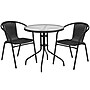 Flash Furniture Lila 28'' Round Table with 2 Rattan Stack Chairs, Black (TLH087RD037BK2)~#|#~sp144472044_sc7