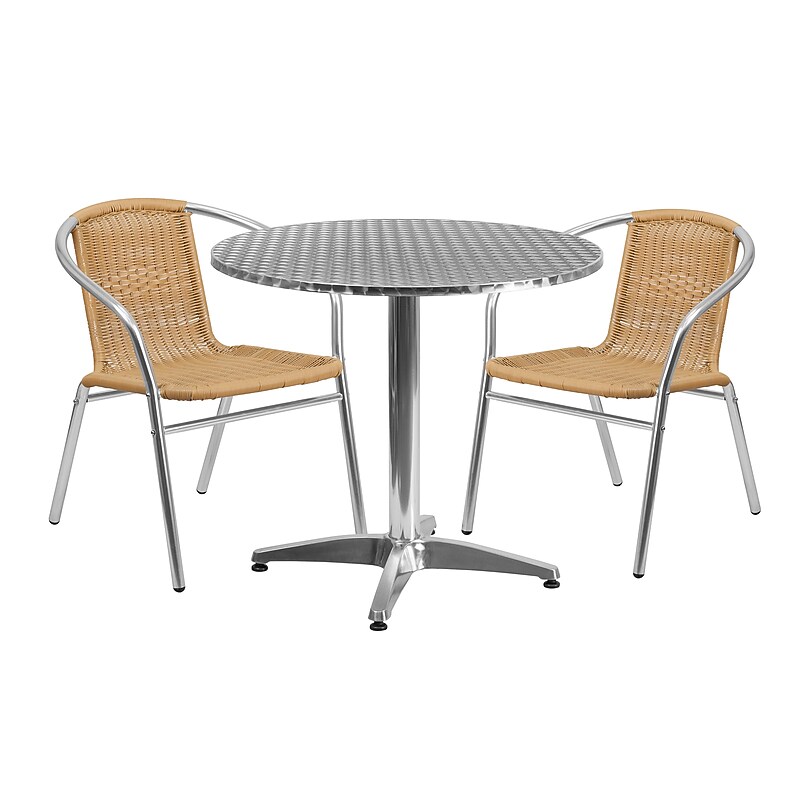 Flash Furniture Lila Indoor-Outdoor 31.5'' Round Table Set with 2 Rattan Chairs, Beige (TLH32RD020BGCH2) image 1