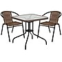 Flash Furniture Lila 28'' Square Table with 2 Rattan Stack Chairs, Dark Brown (TLH073SQ037BN2)~#|#~sp144472081_sc7