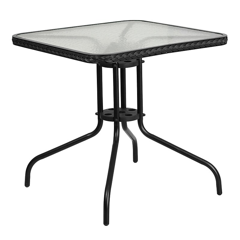 Flash Furniture Barker Square Tempered Glass and Metal Table with Rattan Edging (TLH073RBK) image 1