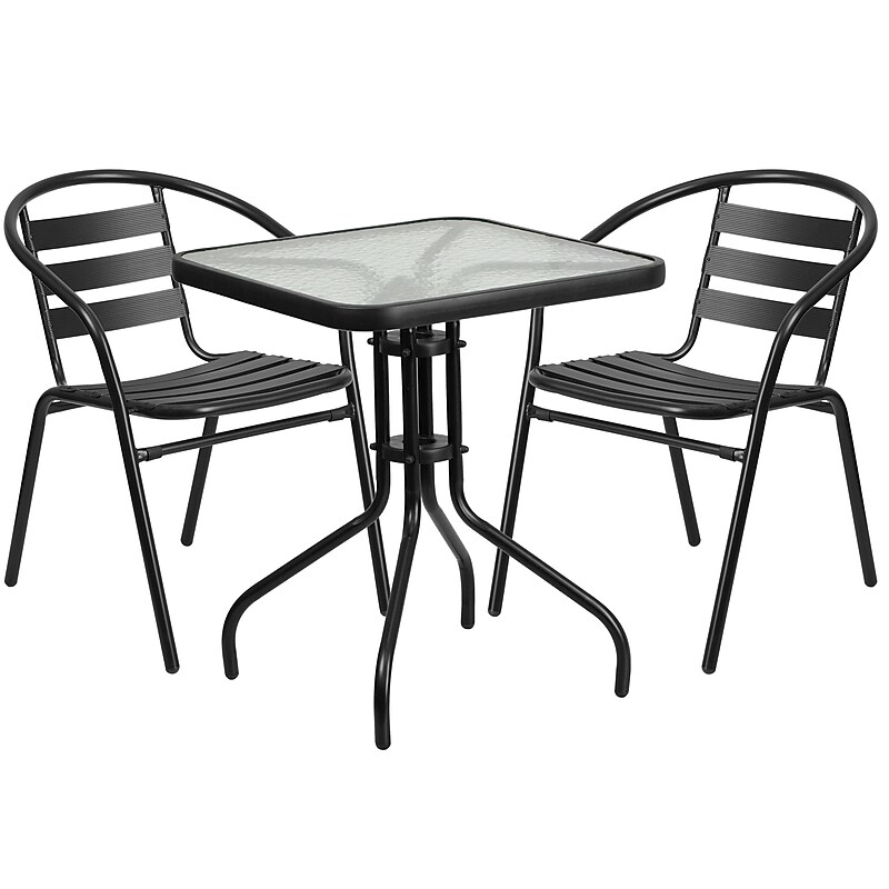 Flash Furniture Lila 23.5'' Square Table with 2 Slat Stack Chairs, Black (TLH0731SQ017CB2) image 1