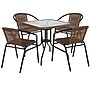 Flash Furniture Lila 28'' Square Table with 4 Rattan Stack Chairs, Dark Brown (TLH073SQ037BN4)~#|#~sp144472299_sc7