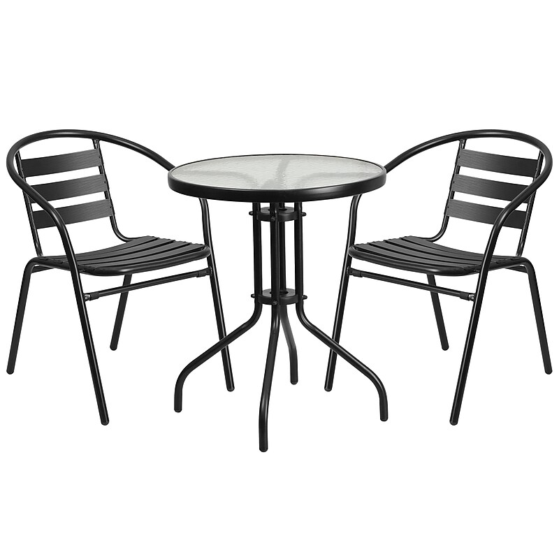 Flash Furniture Lila 23.75'' Round Table with 2 Slat Stack Chairs, Black (TLH071RD017CBK2) image 1
