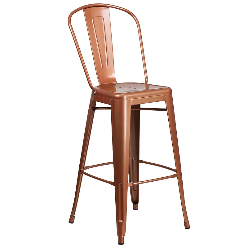 Flash Furniture Colorful Restaurant Barstool with Back, Copper (ET353430POC) image 1