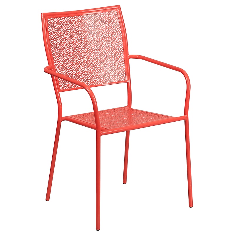 Flash Furniture Coral Indoor-Outdoor Steel Patio Arm Chair with Square Back (CO-2-RED-GG) image 1