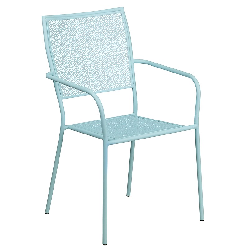 Flash Furniture Indoor-Outdoor Steel Patio Arm Chair with Square Back, Sky Blue (CO-2-SKY-GG) image 1