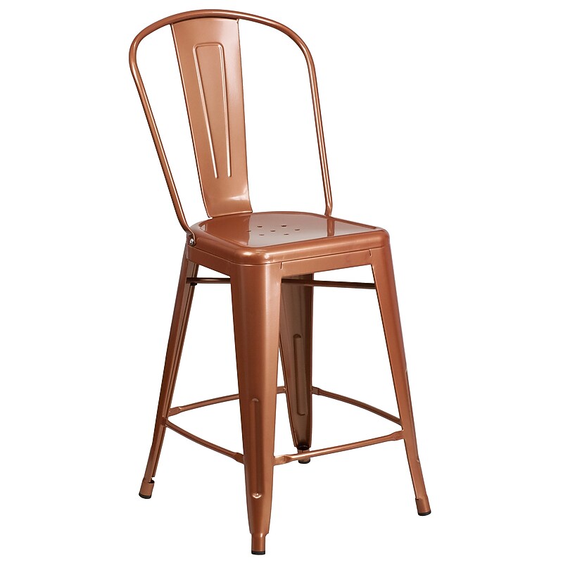Flash Furniture Colorful Restaurant Counter Height Stool with Back, Copper (ET353424POC) image 1