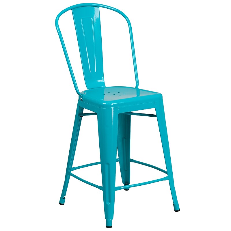Flash Furniture Colorful Restaurant Counter Height Stool with Back, Crystal Teal-Blue (ET353424CB) image 1