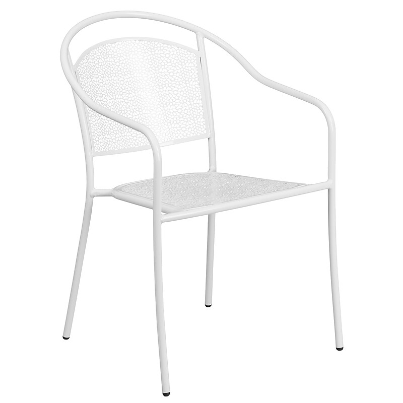 Flash Furniture White Indoor-Outdoor Steel Patio Arm Chair with Round Back (CO-3-WH-GG) image 1