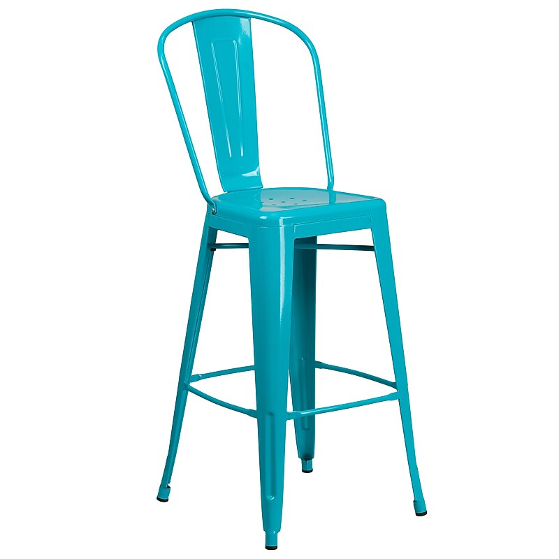 Flash Furniture Colorful Restaurant Barstool with Back, Crystal Teal-Blue (ET353430CB) image 1