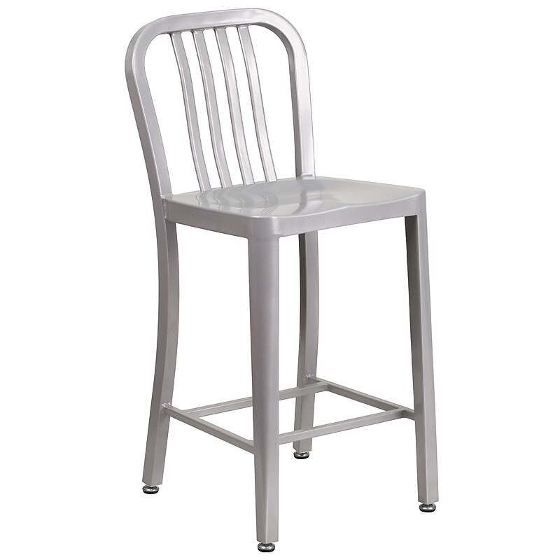 Flash Furniture Metal Slat Back Counter Stool, Silver (CH6120024SIL) image 1