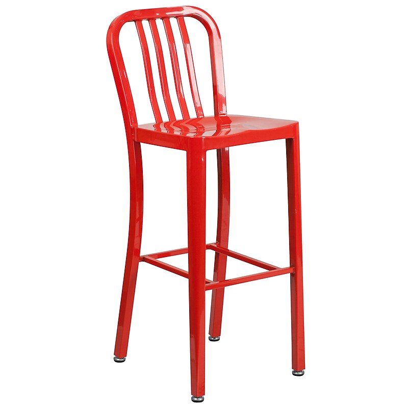 Flash Furniture Colorful Restaurant Barstool with Back, Red (CH6120030RED) image 1