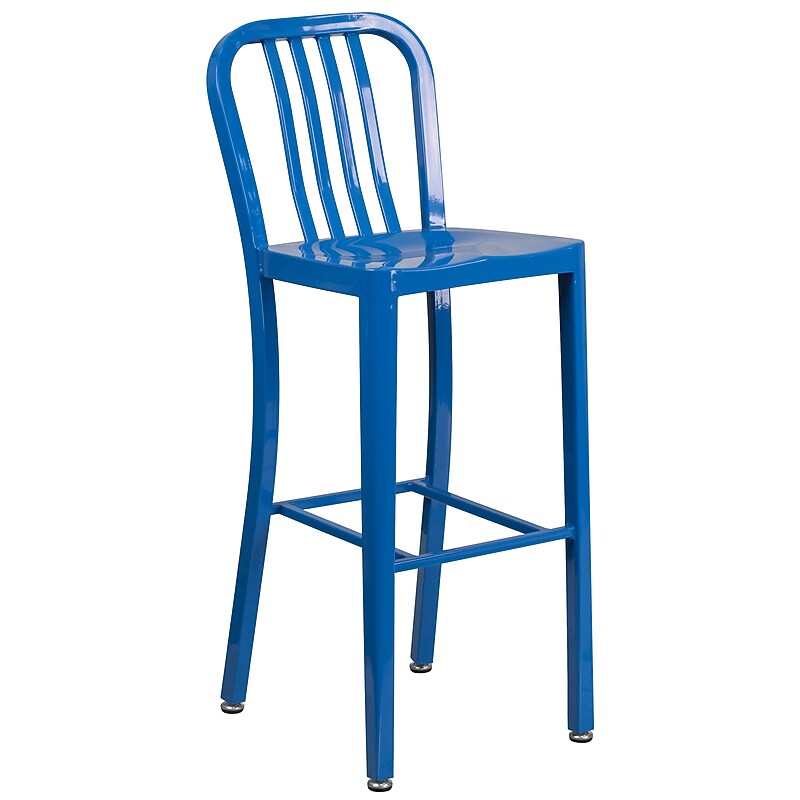 Flash Furniture Colorful Restaurant Barstool with Back, Blue (CH6120030BL) image 1