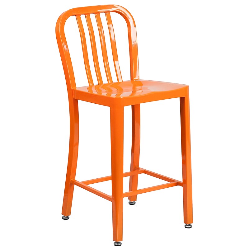 Flash Furniture Colorful Restaurant Counter Height Stool with Back, Orange (CH6120024OR) image 1