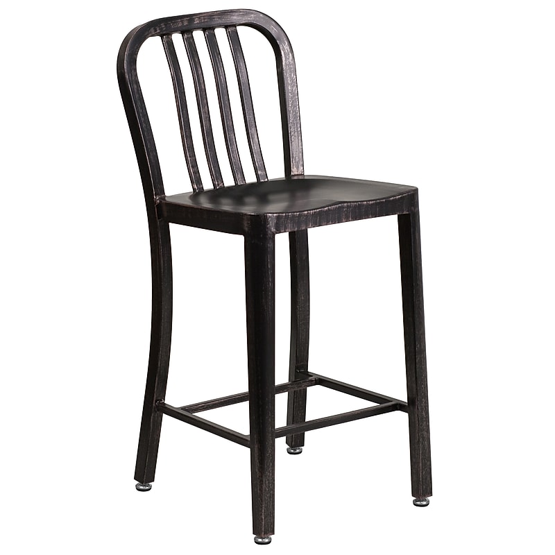 Flash Furniture Colorful Restaurant Counter Height Stool with Back, Black-Antique Gold (CH6120024BQ) image 1
