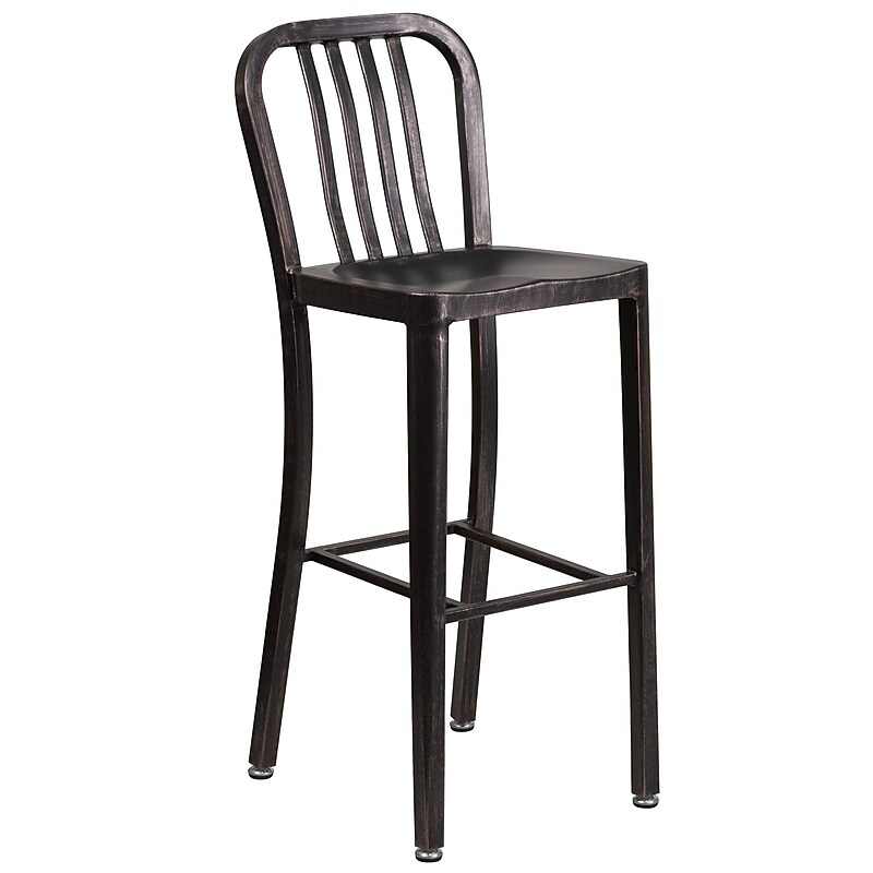 Flash Furniture Colorful Restaurant Barstool with Back, Black-Antique Gold (CH6120030BQ) image 1
