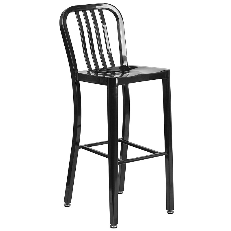 Flash Furniture Colorful Restaurant Barstool with Back, Black (CH6120030BK) image 1
