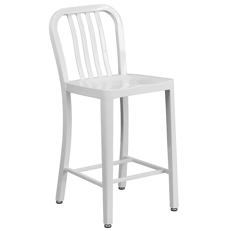 Flash Furniture Colorful Restaurant Counter Height Stool with Back, White (CH6120024WH) image 1