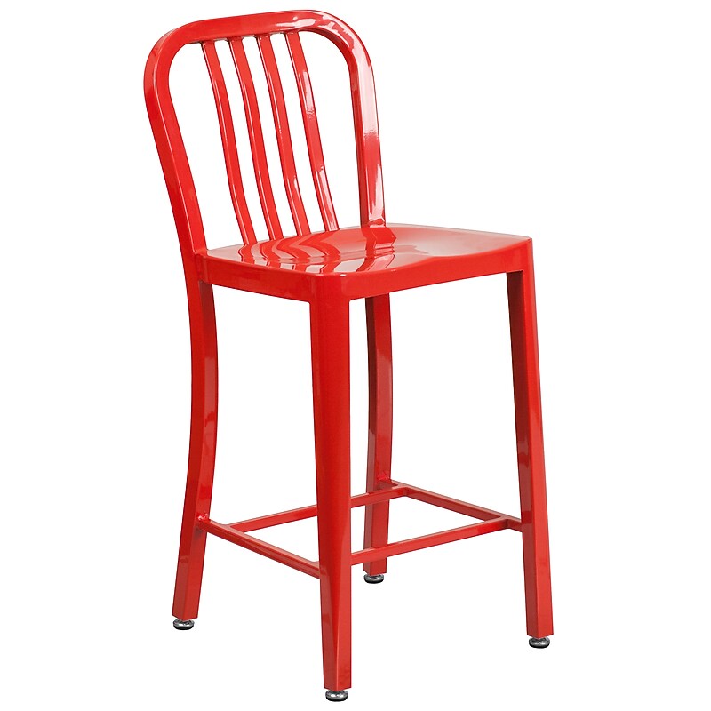 Flash Furniture Colorful Restaurant Counter Height Stool with Back, Red (CH6120024RED) image 1
