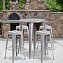 Flash Furniture Coby Indoor-Outdoor 30" Round Bar Table Set with 4 Backless Stools, Silver (CH519BH430SQSSV)~#|#~sp144473457_sc7
