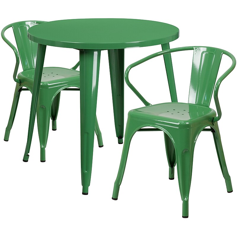 Flash Furniture Conrad Indoor-Outdoor 30" Round Table Set with 2 Arm Chairs, Green (CH519TH218AGN) image 1