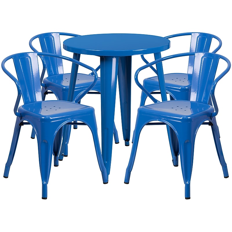 Flash Furniture Chauncey Indoor-Outdoor 24" Round Table Set with 4 Arm Chairs, Blue (CH518TH418ABL) image 1