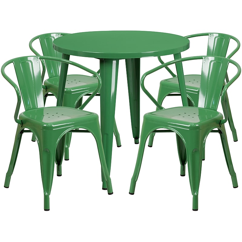 Flash Furniture Cory Indoor-Outdoor 30" Round Table Set with 4 Arm Chairs, Green (CH519TH418AGN) image 1