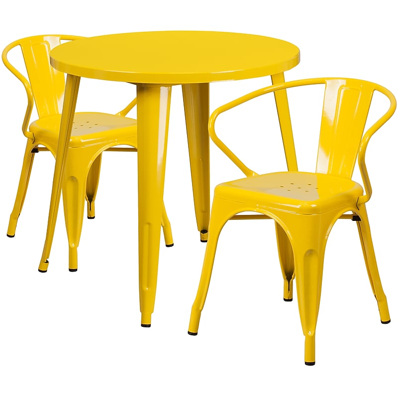 Flash Furniture Conrad Indoor-Outdoor 30" Round Table Set with 2 Arm Chairs, Yellow (CH519TH218AYL) image 1