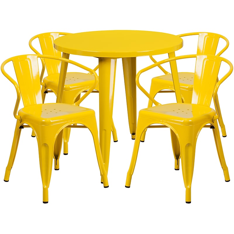 Flash Furniture Cory Indoor-Outdoor 30" Round Table Set with 4 Arm Chairs, Yellow (CH519TH418AYL) image 1