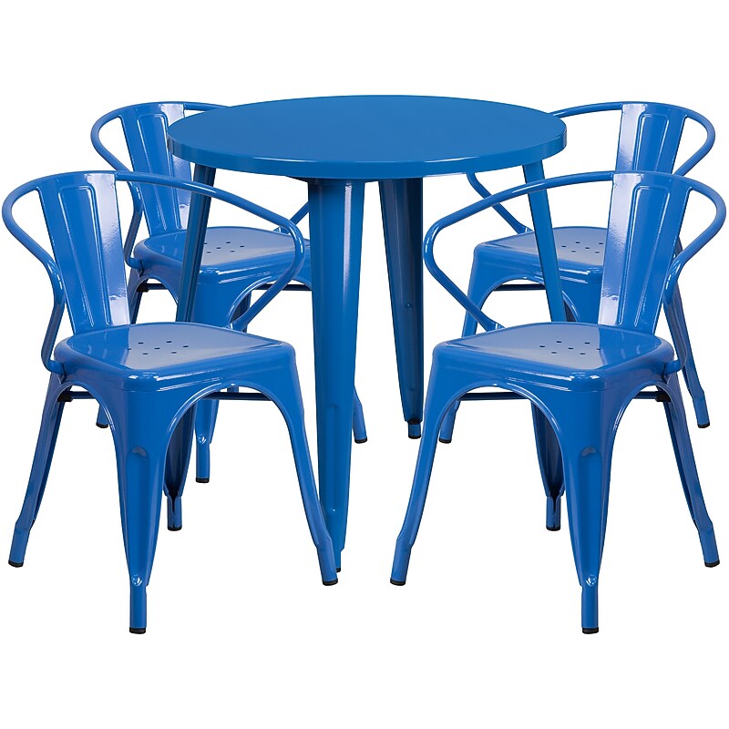 Flash Furniture Cory Indoor-Outdoor 30" Round Table Set with 4 Arm Chairs, Blue (CH519TH418ABL) image 1