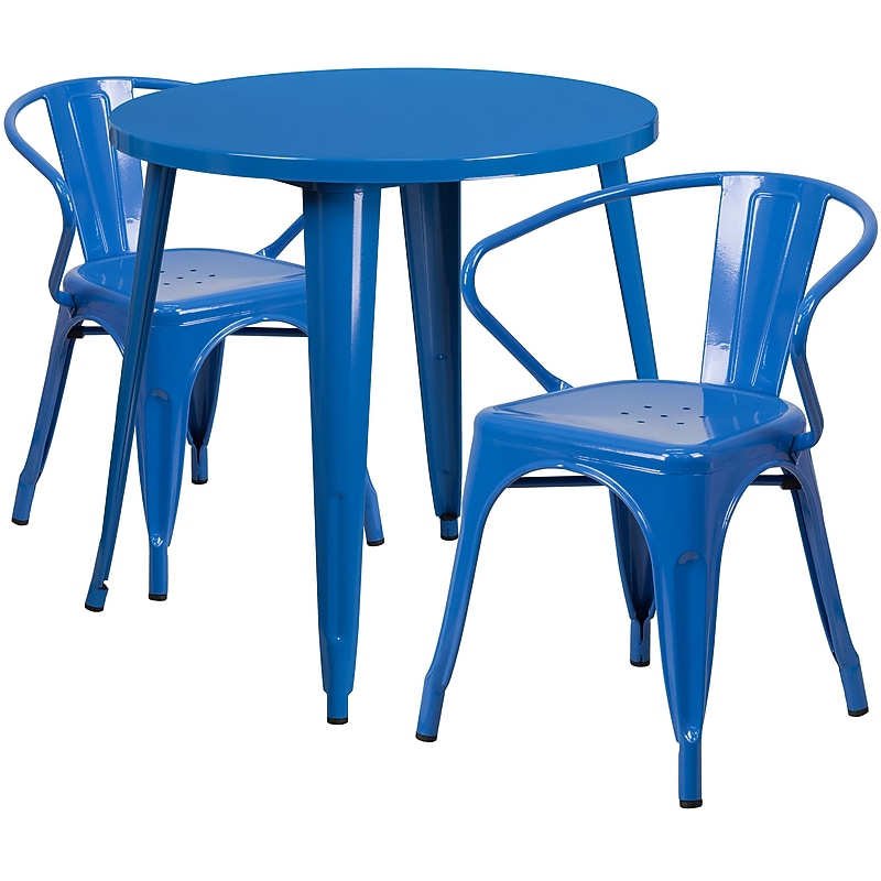 Flash Furniture Conrad Indoor-Outdoor 30" Round Table Set with 2 Arm Chairs, Blue (CH519TH218ABL) image 1