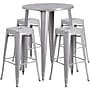 Flash Furniture Coby Indoor-Outdoor 30" Round Bar Table Set with 4 Backless Stools, Silver (CH519BH430SQSSV)~#|#~sp144473618_sc7