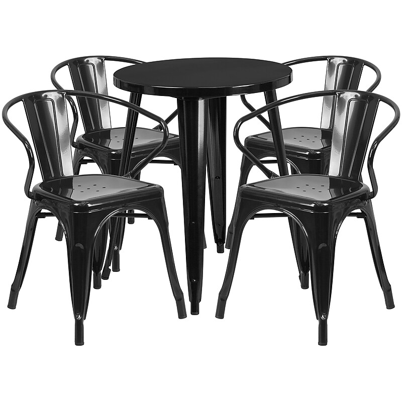 Flash Furniture Chauncey Indoor-Outdoor 24" Round Table Set with 4 Arm Chairs, Black (CH518TH418ABK) image 1