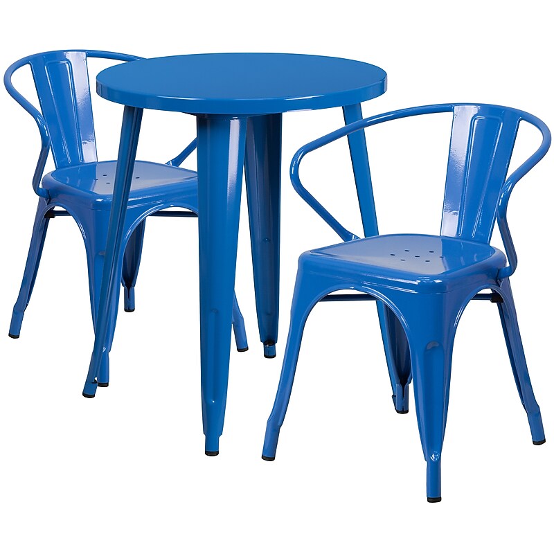 Flash Furniture Napoleon Indoor-Outdoor 24" Round Table Set with 2 Arm Chairs, Blue (CH518TH218ABL) image 1