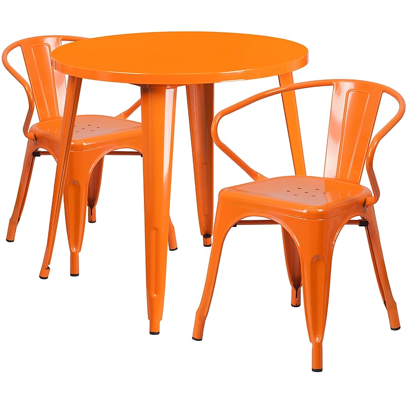 Flash Furniture Conrad Indoor-Outdoor 30" Round Table Set with 2 Arm Chairs, Orange (CH519TH218AOR) image 1