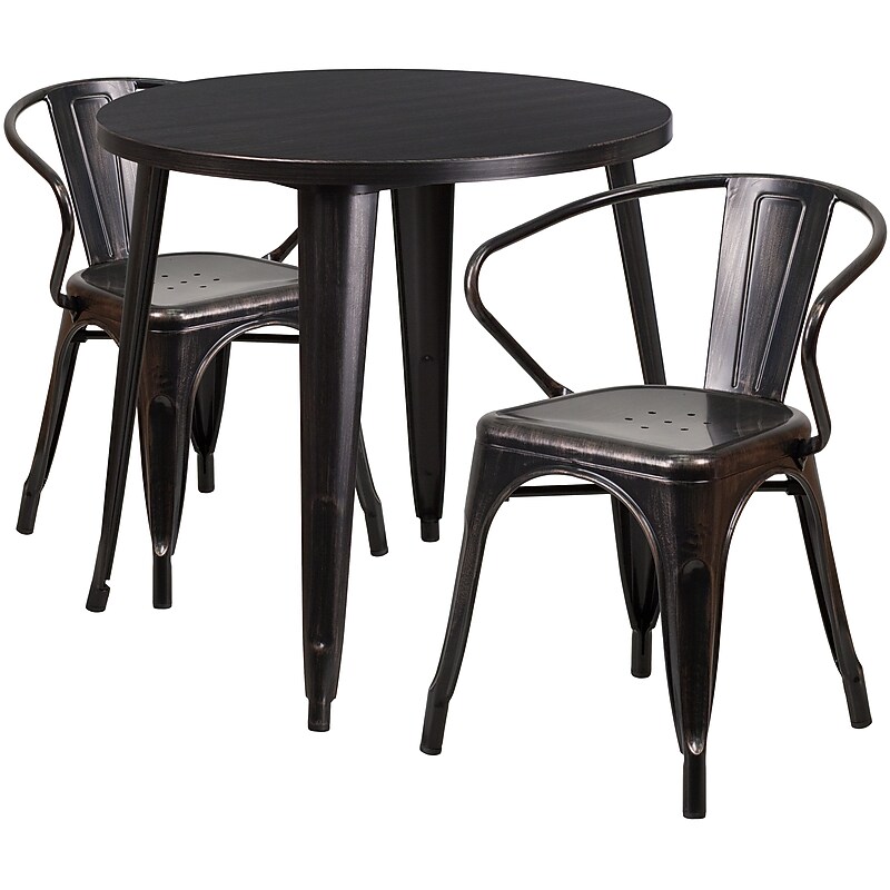 Flash Furniture Conrad Indoor-Outdoor 30" Round Table Set with 2 Arm Chairs, Black-Antique Gold (CH519TH218ABQ) image 1
