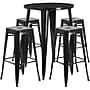 Flash Furniture Coby Indoor-Outdoor 30" Round Bar Table Set with 4 Backless Stools, Black (CH519BH430SQSBK)~#|#~sp144473793_sc7