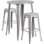 Flash Furniture Boyd Indoor-Outdoor 30" Round Bar Table Set with 2 Backless Stools, Silver (CH519BH230SQSSV)~#|#~sp144473804_sc7