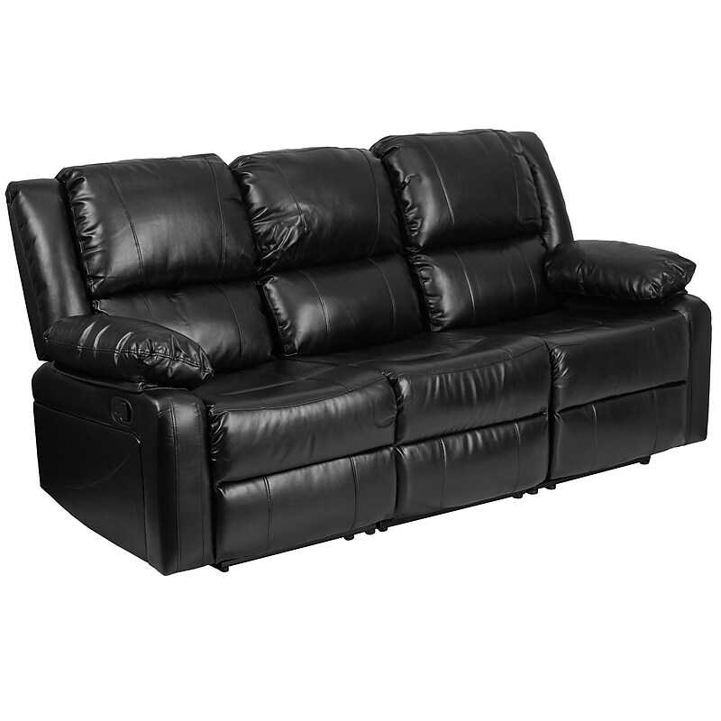 Flash Furniture Harmony Series 77" LeatherSoft Sofa with Two Built-In Recliners, Black (BT70597SOF) image 1