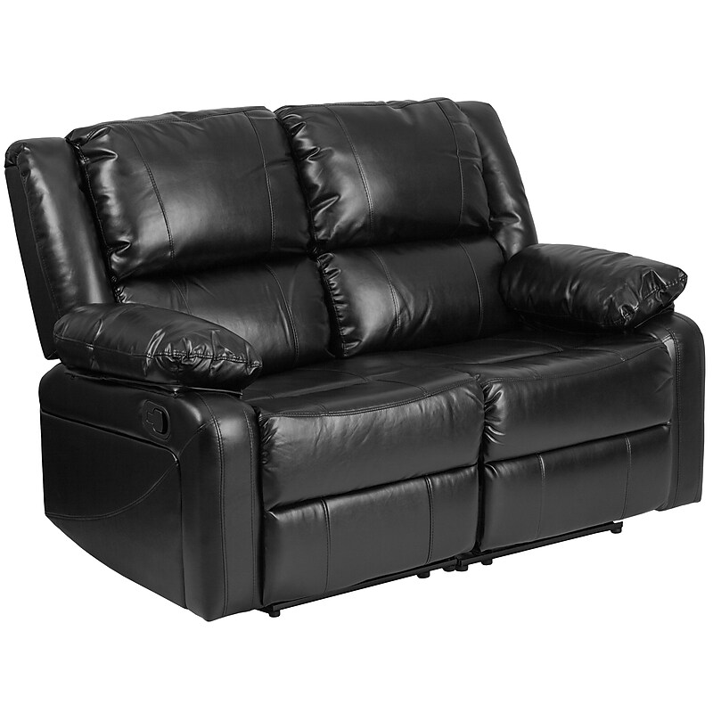 Flash Furniture Harmony Series 56" LeatherSoft Loveseat with Two Built-In Recliners, Black (BT70597LS) image 1
