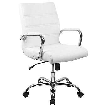 Flash Furniture Whitney Ergonomic LeatherSoft Swivel Mid-Back Executive Office Chair, White/Chrome (GO2286MWH)