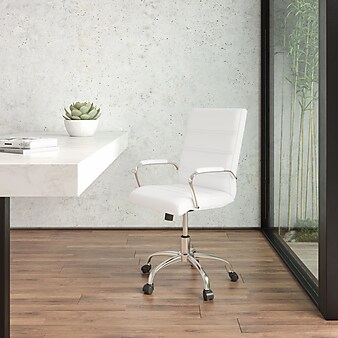 Flash Furniture Whitney Ergonomic LeatherSoft Swivel Mid-Back Executive Office Chair, White/Chrome (GO2286MWH)