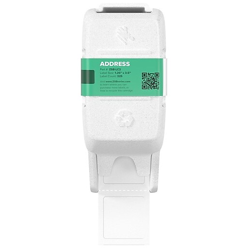 Zebra Address Label, 3.5" x 1.25", White, 325 Labels/Cartridge (ZSBLC2
