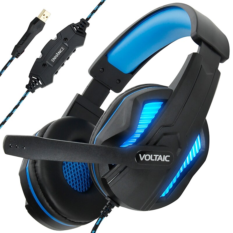 Enhance Voltaic Pro 7.1 Surround Gaming Headphones, USB, Black/Blue (ENVOH7L100BLEW) image 1