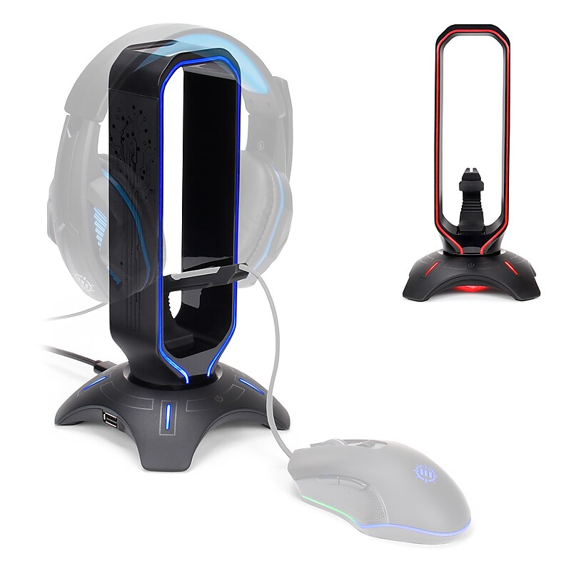 ENHANCE ENPCGXH100BKWS 3-in-1 Headset Stand with RGB Colors, USB Powered, Black image 1